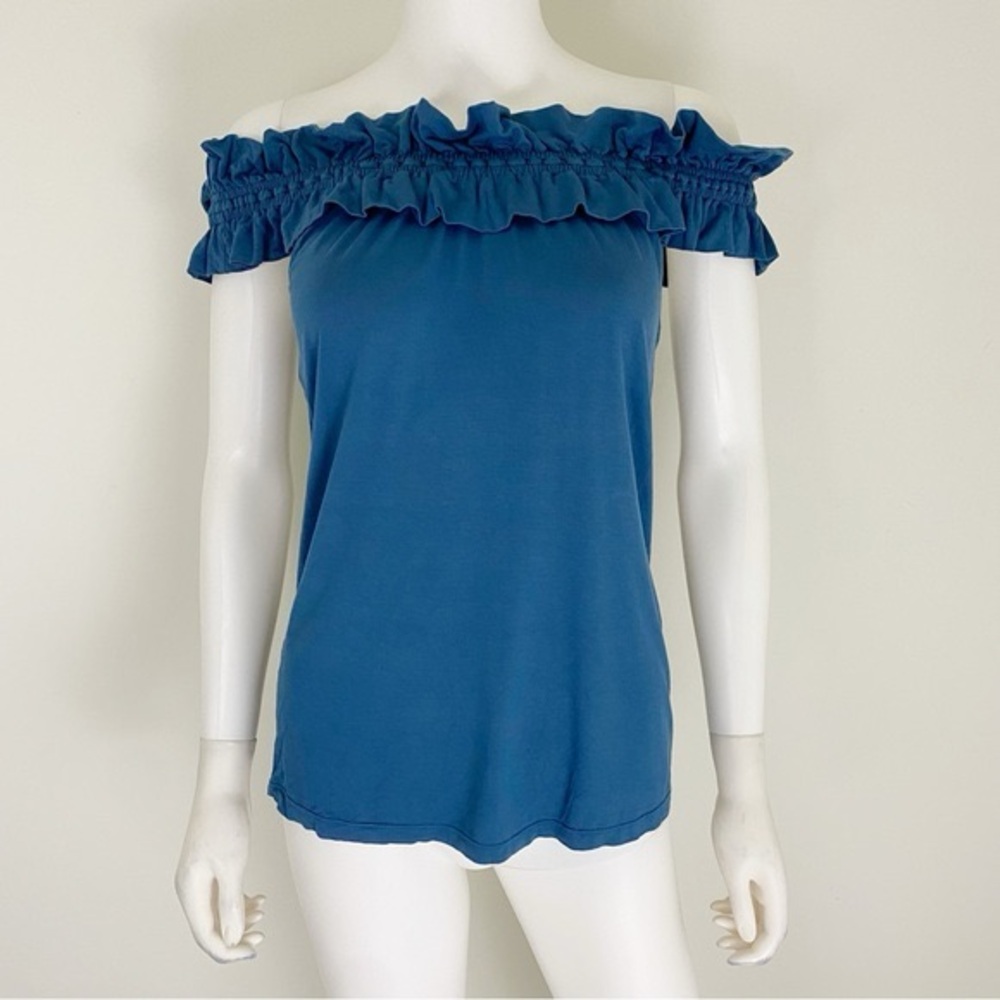 BCBGMaxAzria Teal Blue Off-Shoulder Ruffle Top